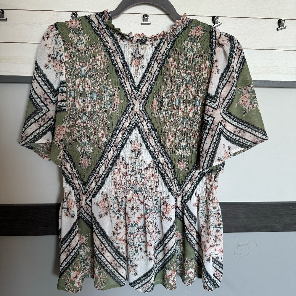 SWEET RAIN woman’s floral blouse cap short sleeve pelpum size large - Picture 7 of 12